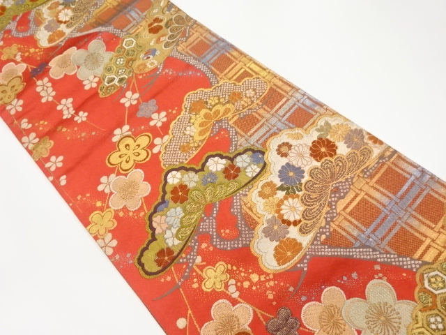 枝垂れ小花に松・古典柄模様織出し袋帯